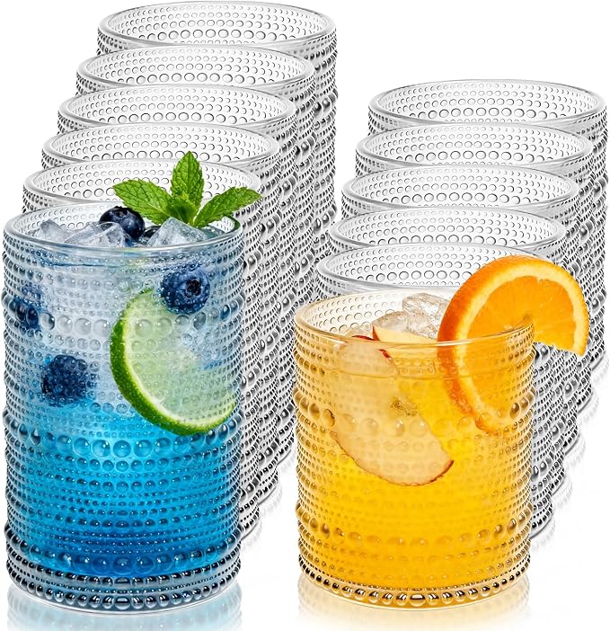 Vintage Hobnail Drinking Glasses Set of 12, 12 Oz Highball Glasses and 10 Oz by GGOLDMER
