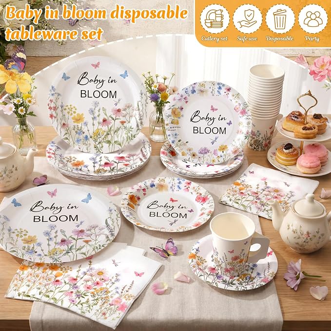 Pickmesh 252 Pcs Baby in Bloom Tea Party Supplies - Image 2