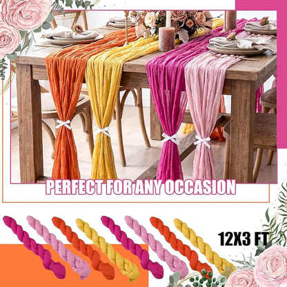 12 Pcs Pink and Orange Cheesecloth Gauze Table Runners | Sunset Soiree Party - Image 2