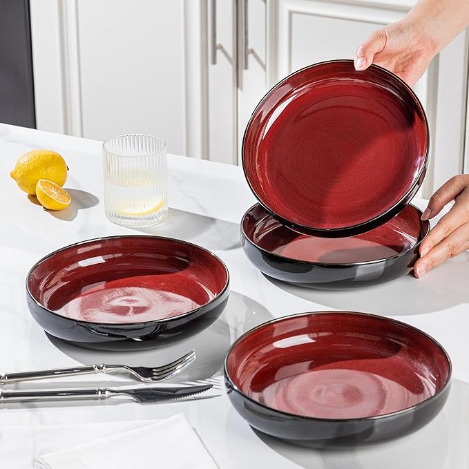 LERATIO 8.5'' Large Ceramic Pasta Bowls, 36oz Pasta Serving Bowls Set of 4 for Kitchen, Wide Bowls for Fruit,Pasta,Salad,Oatmeal,Meal, Microwave Safe, Reactive Glaze