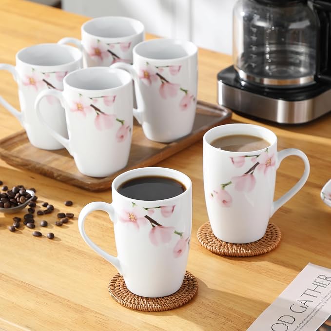 VEWEET Floral Coffee Mugs Set of 6, 16 OZ Large Handle Ceramic Mugs, ANNIE | - Image 6