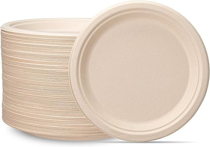 GUSTO [9 Inch-125 Pack Heavy-Duty Kraft Paper Plates, 100% Compostable, Biodegradable, Disposable Sugarcane - Brown Unbleached (Formerly Comfy Package)