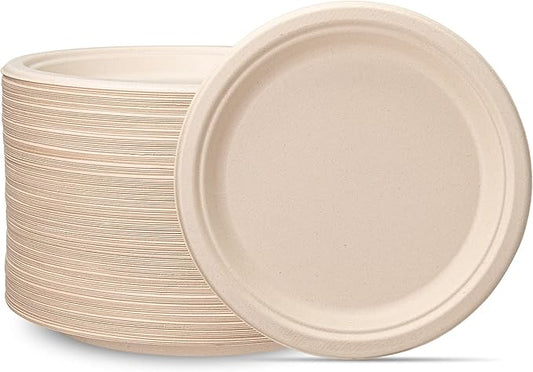 GUSTO [9 Inch-125 Pack Heavy-Duty Kraft Paper Plates, 100% Compostable, Biodegradable, Disposable Sugarcane - Brown Unbleached (Formerly Comfy Package)