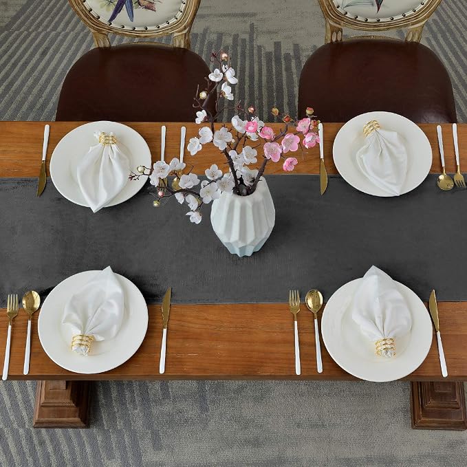BALCONY & FALCON Table Runner Velvet Dark Gray 14"x95" | Elegant, Fall Decor - Image 3
