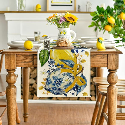 Artoid Mode Chinoiserie Lemon Bow Flowers 210 GSM Summer Table Runner, Seasonal - Image 2