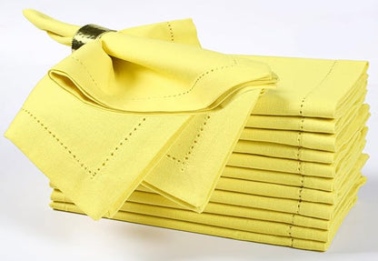Bedding Craft Hemstitched Cotton Cloth Dinner Napkins Set of 12 – 18x18 Golden Kiwi – Reusable Machine Washable Fabric Napkins for Weddings, Thanksgiving, Christmas & Events