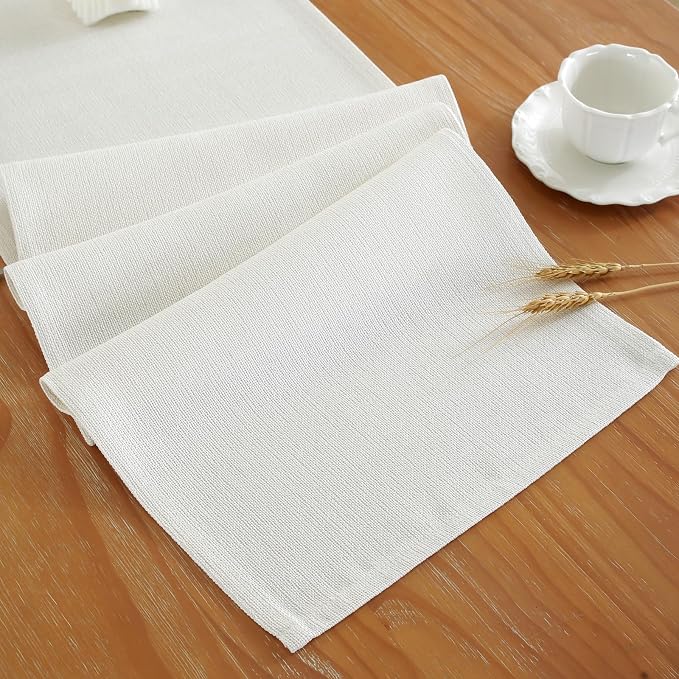 Laolitou White Table Runners 90 Inches Long, Burlap Linen Texture Farmhouse - Image 5