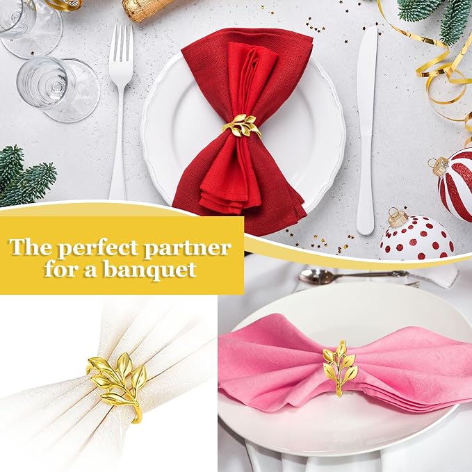 30 Pcs Gold Leaf Napkin Rings Set, Metal Napkin Ring Holders Buckles - Image 6