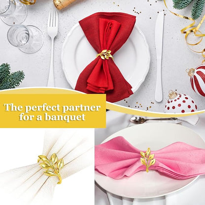 30 Pcs Gold Leaf Napkin Rings Set, Metal Napkin Ring Holders Buckles - Image 6