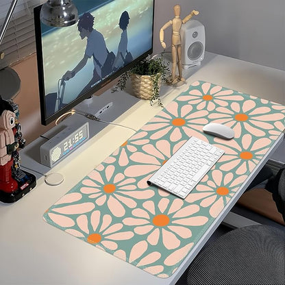 iCasso Desk Mat, XXL Large Mouse Pad, Anti-Slip Big Mousepad with Stitched Edges, Work & Gaming (Green Floral)