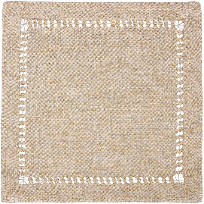Grelucgo Handmade Hemstitch Beige Cocktail Napkins - Image 2