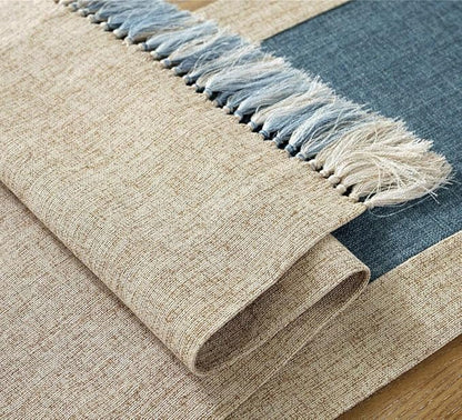 Rustic Table Runner with Fringe 15 x 108 Inches Long Blue | Natural Elegant - Image 5