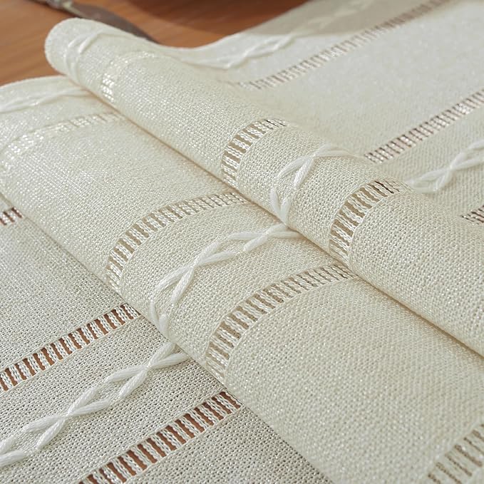 Beige Boho Cotton Linen Table Runner, Farmhouse Woven Table Runners Spring - Image 2