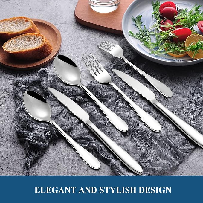 20-Piece Silverware Set, Wildone Stainless Steel Flatware Set Service - Image 3