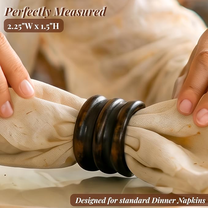 Handcrafted Wooden Napkin Rings Set of 12, Hardwood Dinner Napkin Holders - Image 4