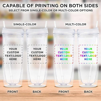 Custom Tall Orbit Acrylic Tumblers 20 oz. Set of 50, Personalized Bulk Pack - Perfect for Iced Coffee, Soda, Other Hot & Cold Beverages - Clear