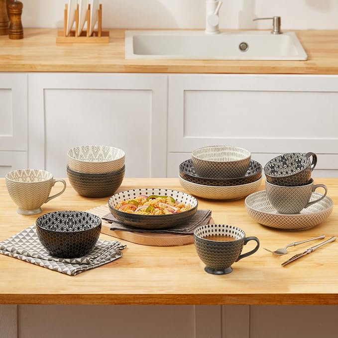 Signature Housewares Pad Print Set of 4 Assorted Bowls 6", PP Gray - Image 14