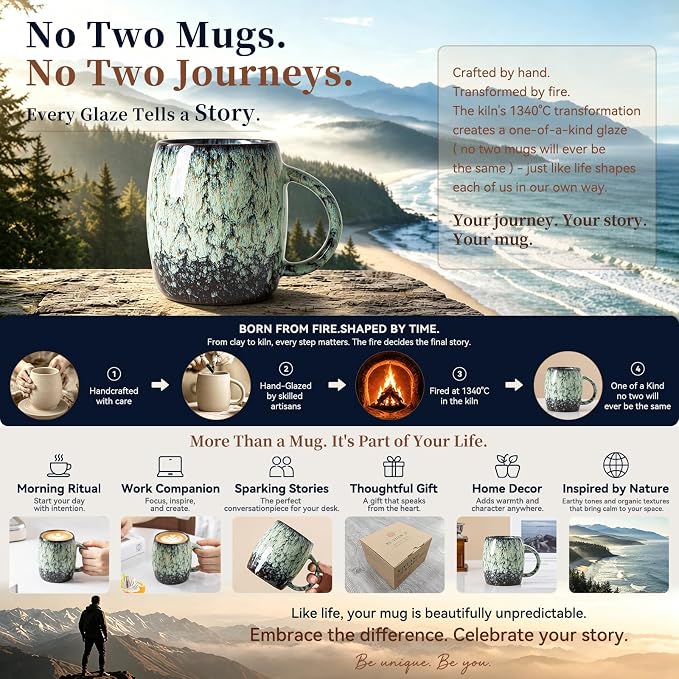 Sage Nebula Ceramic Coffee Mug - 14 oz Unique Mug - Image 4