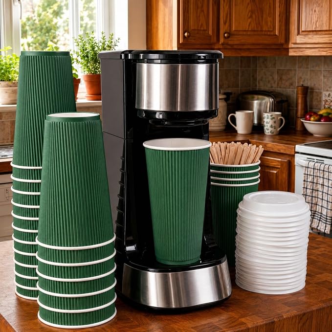Restaurantware Ripple Wall Coffee Cups 500 Count 16 Ounce Insulated Forest - Image 3