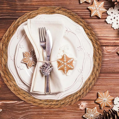 GENMOUS Woven Placemats Set of 12, 13" Round Placemats Natural Water Hyacinth Boho Placemats,Farmhouse Rattan Chargers for Dinner Plates,Rustic Braided Wicker Table Mats for Dining Table,Home,Wedding