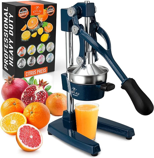 Zulay Kitchen Cast Iron Juicer - Easy-to-Clean Heavy-Duty Manual Juicer, Professional Citrus Juicer - Stainless Steel Lemon Squeezer - Manual Citrus Press & Orange Squeezer - Orange Juicer – Navy