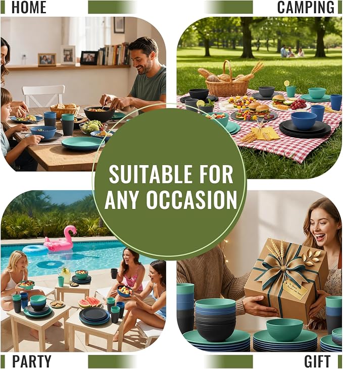 40 PCS Wheat Straw Plates and Bowls Sets, Dishware Set - Image 8