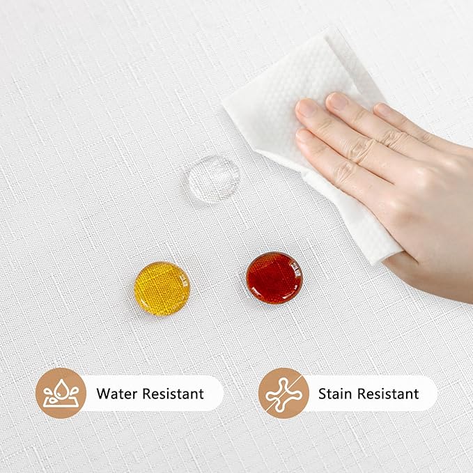 Textured White Table Cloth Rectangle Washable & Spill Proof Faux Linen Fabric Tablecloth Rectangular Reusable for Dining Wedding Banquet 52 x 70 Inch