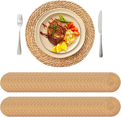 13.8'' Round Woven Placemats Set of 60, Boho Wicker Chargers, Terrekraft | by TerrekraftMakeLuxuryTraysAffordable