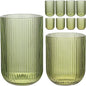 Set of 8 Ribbed Glassware, 4 Highball Glasses 14oz & 4 Rocks Drinking Glasses by WeirdUncle