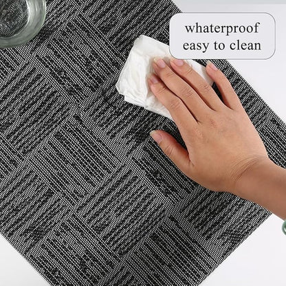 Placemats Set of 4 Plastic Vinyl Place Mats for Dinner Table, No-Slip Wipeable Table Mats Daily Use Patio Kitchen Decoration (18"x12", Grey)