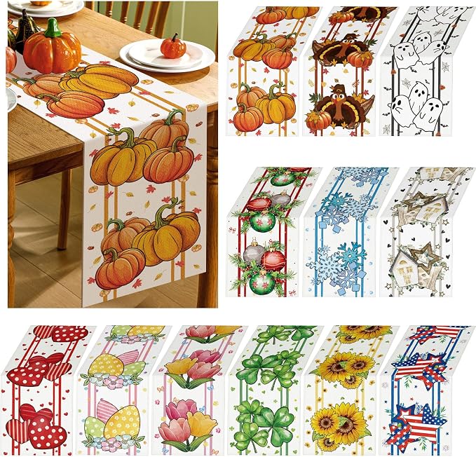 Honeydak 12 Pcs Holiday Table Runner Seasonal Farmhouse Table Decor 13 x 72 by Honeydak