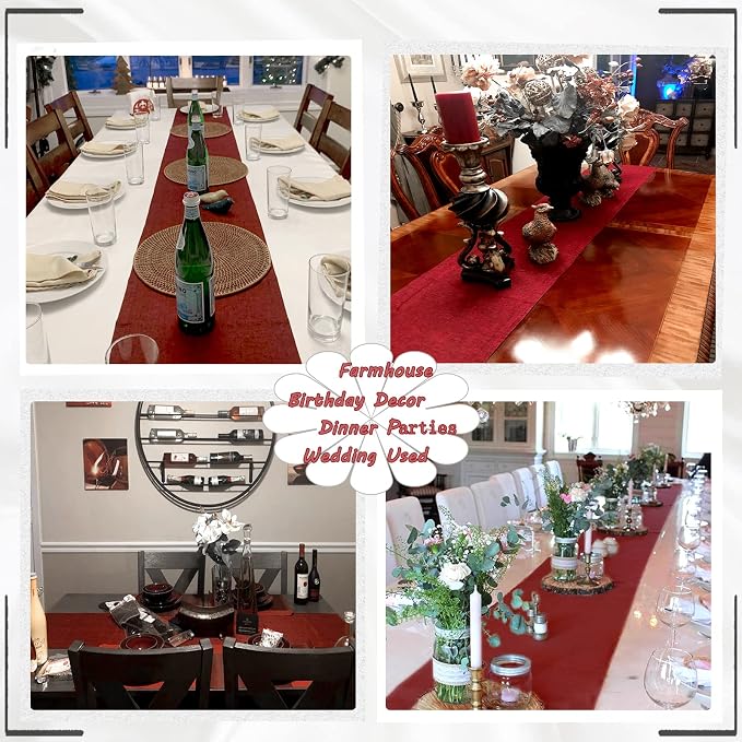 Burgundy Valentines Day Table Runner Burlap Table Cloth 2 Packs 13x108 Inch | - Image 3