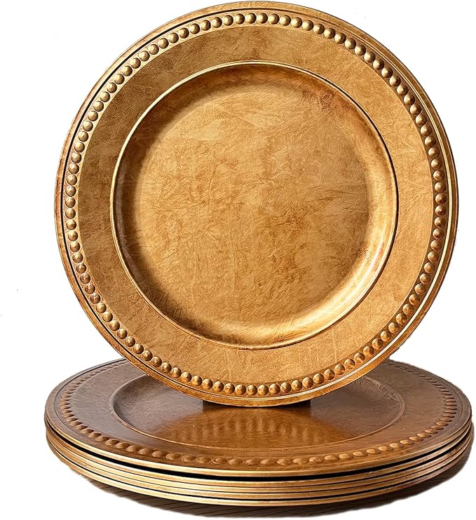Antique Gold Charger Plates, 13 Inch Vintage Dinner Plate Chargers Round Server by Umisriro