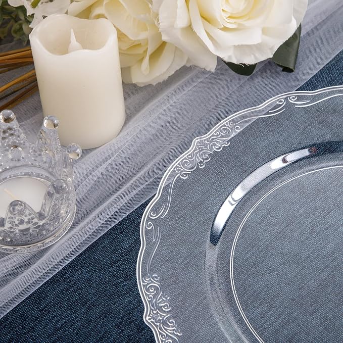 U-QE 60 Pieces Clear Plastic Plates - Image 3