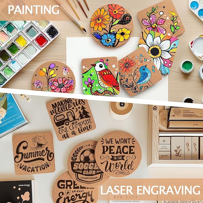 100 PCS Cork Coasters for Laser Engraving, Thick Absorbent Blank Coasters | 4 - Image 5