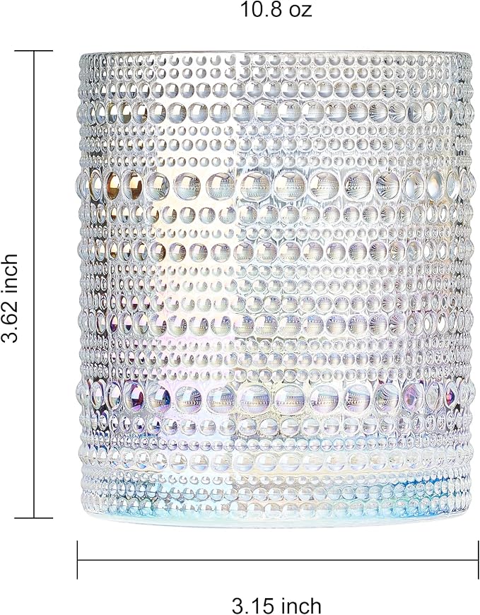 Hobnail Beaded Lowball Drinking Tumbler Glasses | Set of 6 | Iridescent Pearl - Image 8