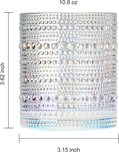Hobnail Beaded Lowball Drinking Tumbler Glasses | Set of 6 | Iridescent Pearl - Image 8