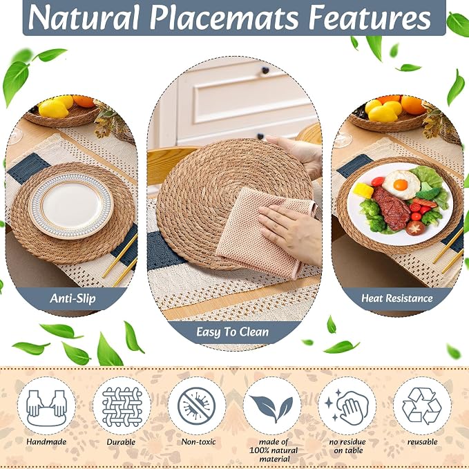 Boho Placemats 4/6/8 Set of Round Woven Placemat Macrame Style Bicolor - Image 5
