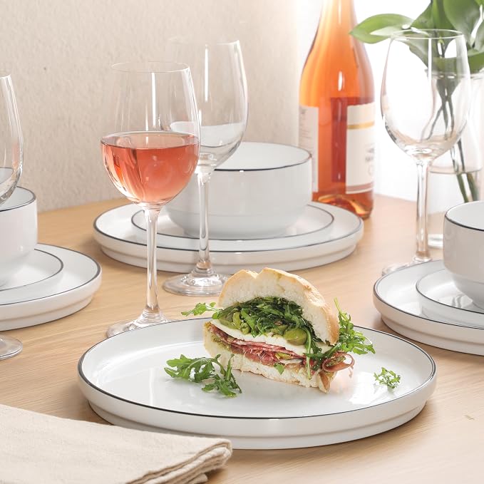 Gibson Home Rothernberg Plates and Bowls 18 Piece Porcelain White Dinnerware - Image 2