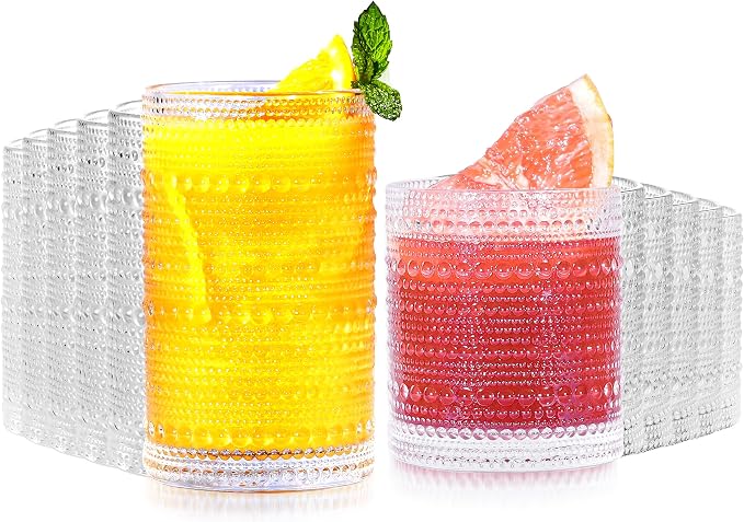 Vintage Hobnail Drinking Glasses Set of 12-14 oz Old Fashioned Water Glass Cups by Lvtrupc