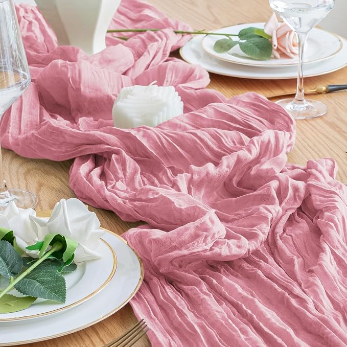 Cheesecloth Table Runner 10FT Pink Boho Gauze Rustic Sheer Table Runners | - Image 5