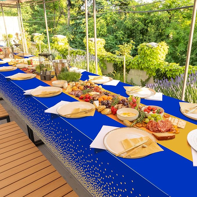 3Pcs Blue and Gold Tablecloth Party Decorations, Plastic Royal Blue Table Cloth - Image 7