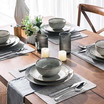 GBHOME Ceramic Dinnerware Sets for 6, 18 Pieces Stoneware Plates and Bowls Sets, Reactive Glaze Dish Set-Scratch Resistant, Dishwasher&Microwave Safe