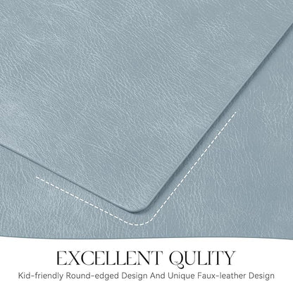 MOSAYT Vinyl Placemats Set of 8-12 X 17 Inch - Faux Leather 100% Waterproof Oil-Proof Wipeable PU Place Mats, Heat Resistant Reversible Table Mats for Kitchen, Dining, Outdoor (Light Grayish Blue)