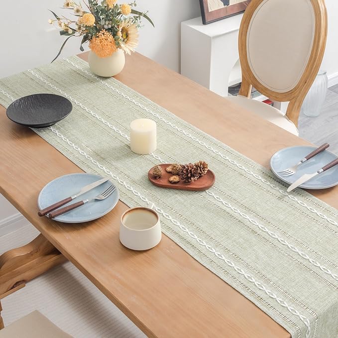 Farmhouse Rustic Sage Green Table Runner - Image 4