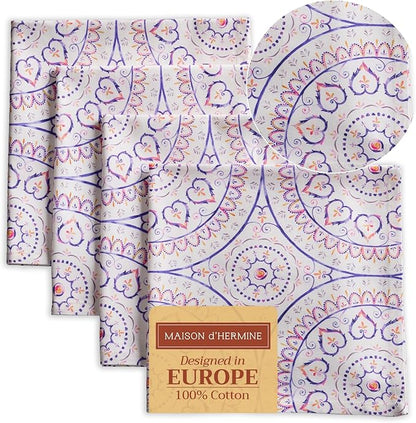 Maison d' Hermine Cloth Napkins Set of 4 100% Cotton Everyday Reusable Square Napkins Cloth Washable Dinner Party Wedding Restaurant Valentines Day Decorations Spring/Summer (Mandala, 20" x 20")