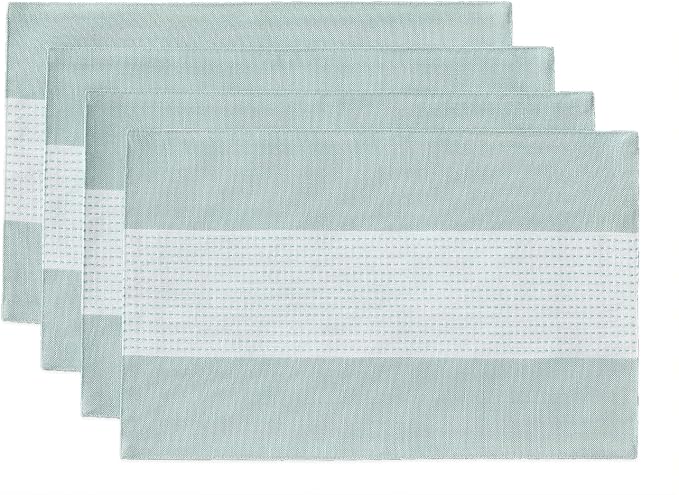 Wracra Linen Placemats Set of 4, Aqua Blue Place Mats by Wracra