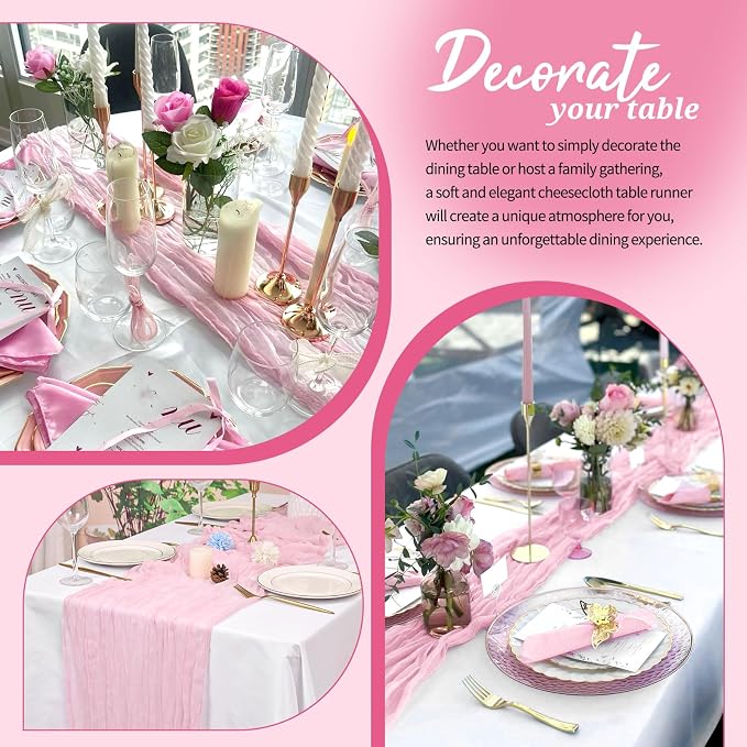 Pesonlook Cheesecloth Table Runner Light Pink, 20 Pack 17.7x108 inch, Long | - Image 4