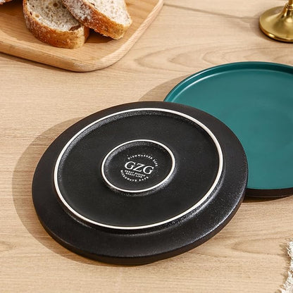GZG Ceramic Dinner Plates Set of 4,10 Inch Stoneware plate Set,Microwave and Dishwasher Safe Kitchen Utensils,Stackable,Scratch Resistant (Dark Green)