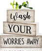 Moucuny 4 Pcs Farmhouse Laundry Room Decor Stacked Blocks Wash Your Worries by Moucuny